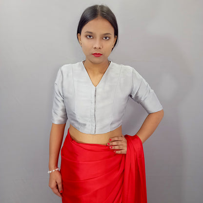 Elbow Sleeves Saree Blouse in Grey