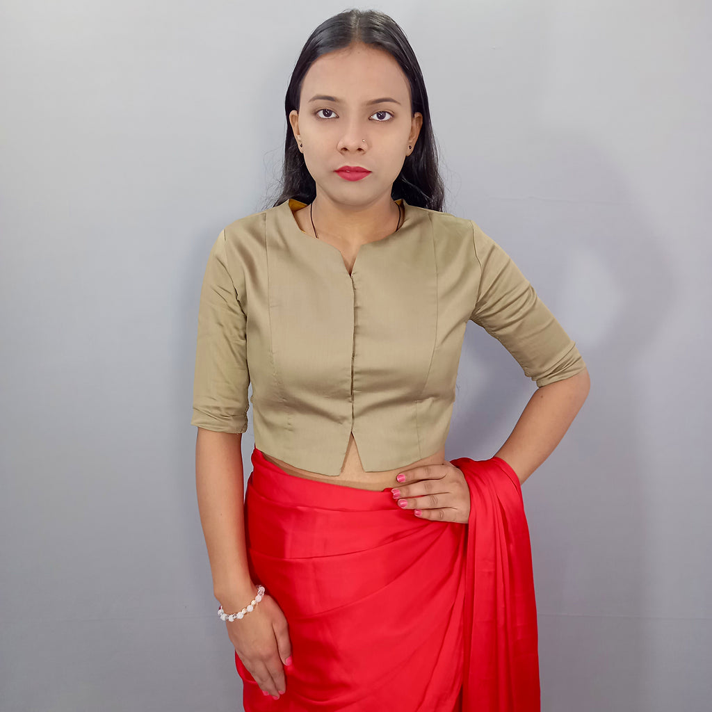 Aabha Elbow Sleeves Cotton Saree Blouse in Green