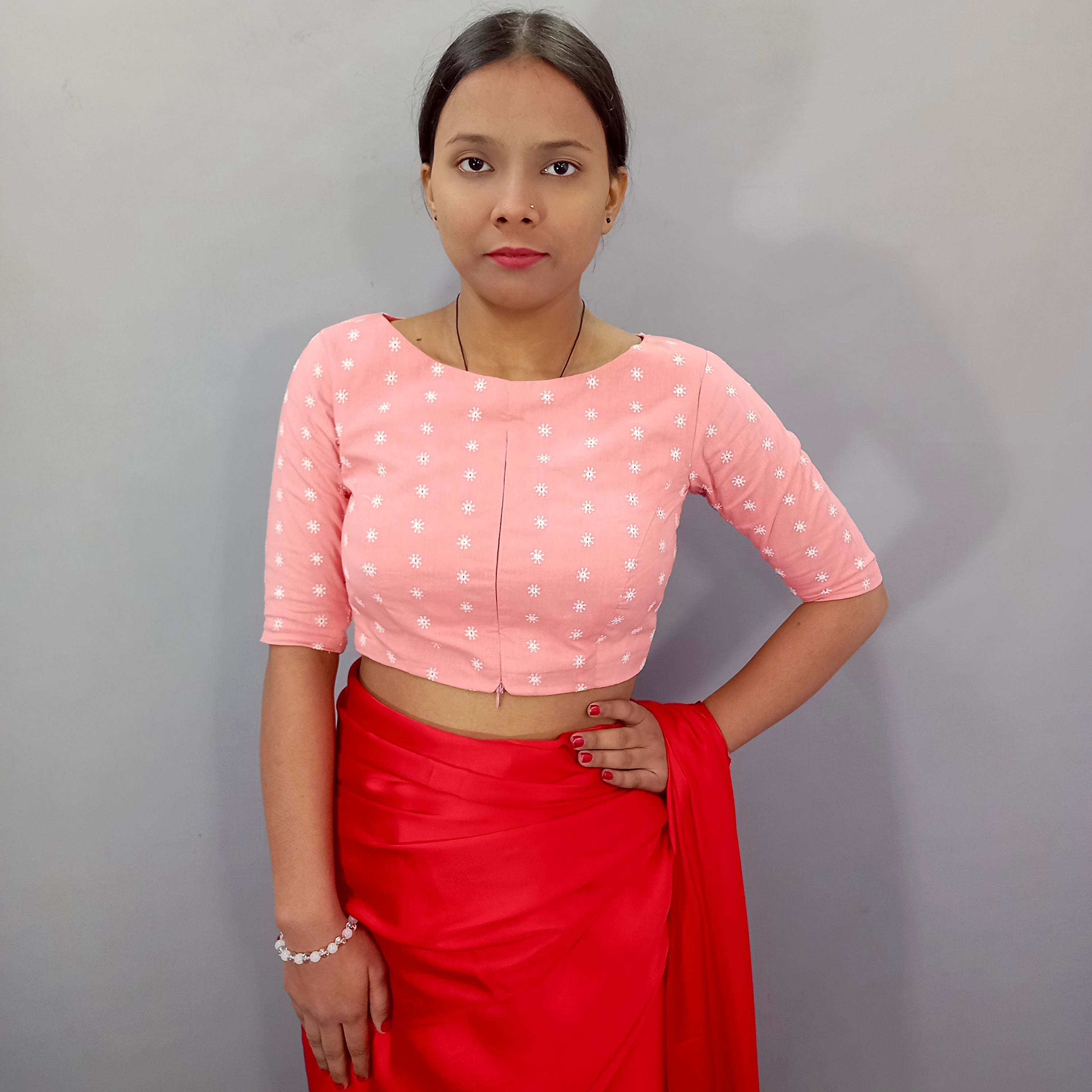 Amira Cotton Blouse with Beautiful Dot Embroidery in Pink