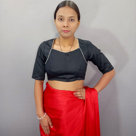 Regular Elbow Saree Blouse in Black
