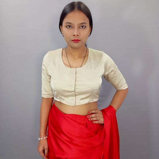 Elbow Sleeves Saree Blouse in Beige