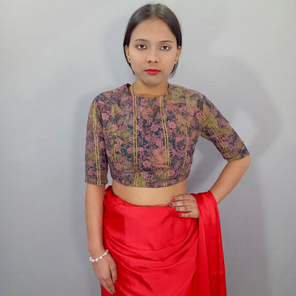 Multicolour Elbow Sleeves Saree Blouse in Multicolour