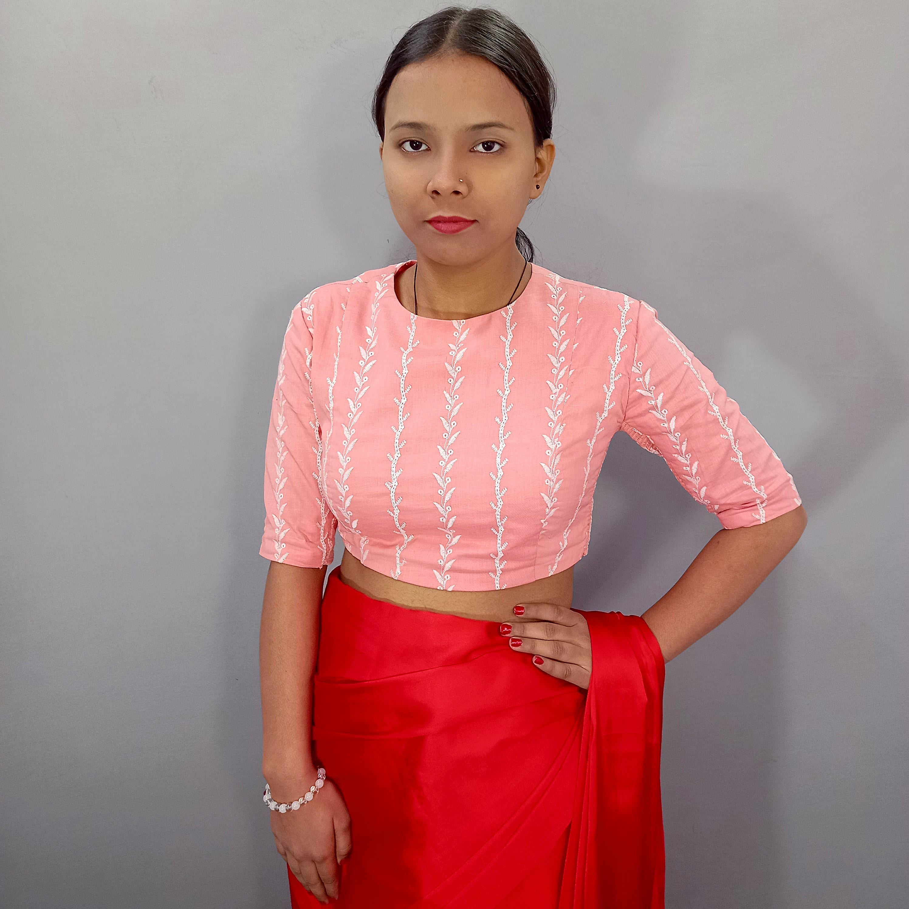 Elbow Sleeves Saree Blouse in Pink