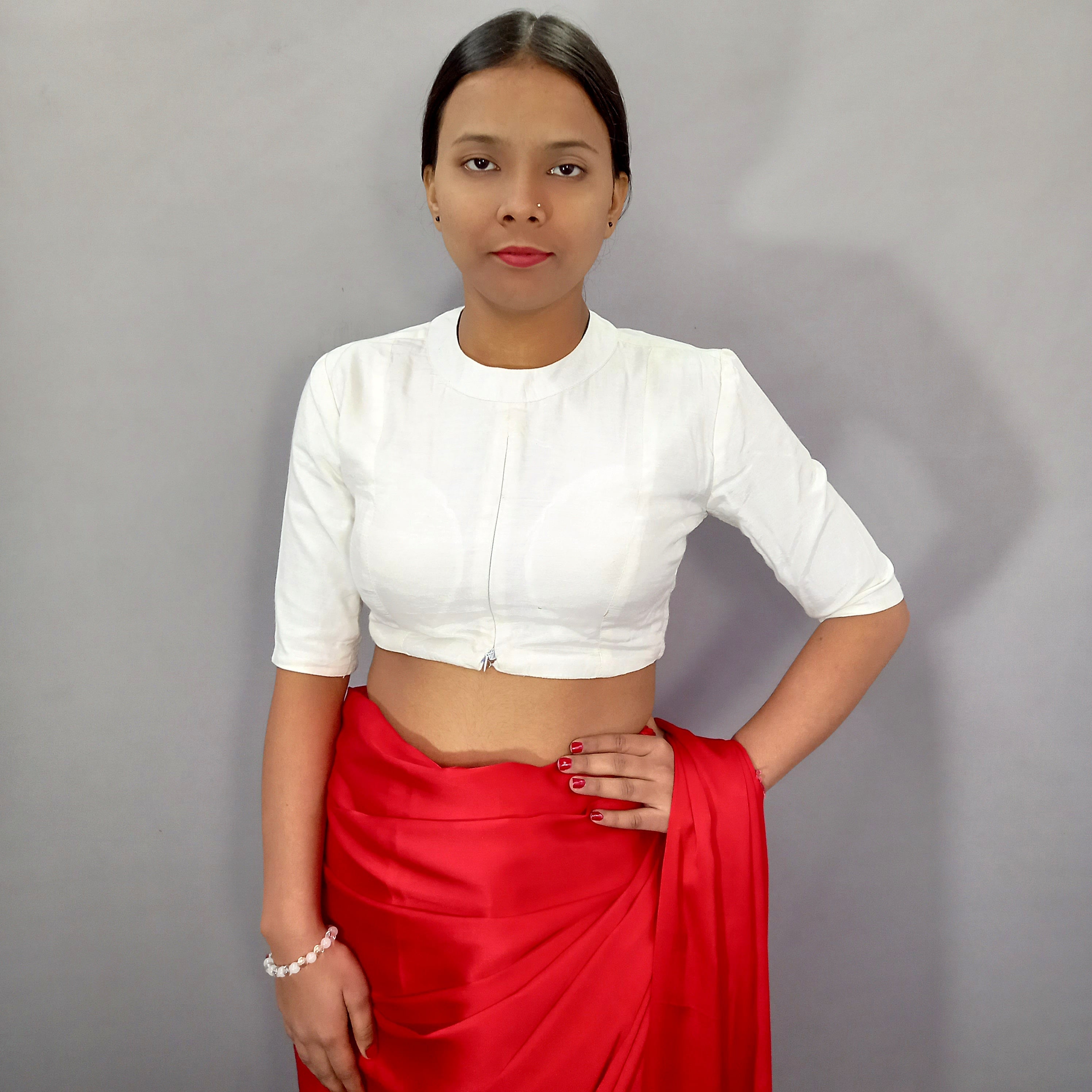 Regular Sleeves Saree Blouse in White