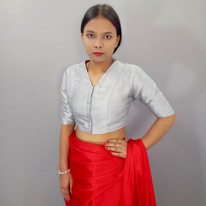 Elbow Sleeves Saree Blouse in Grey