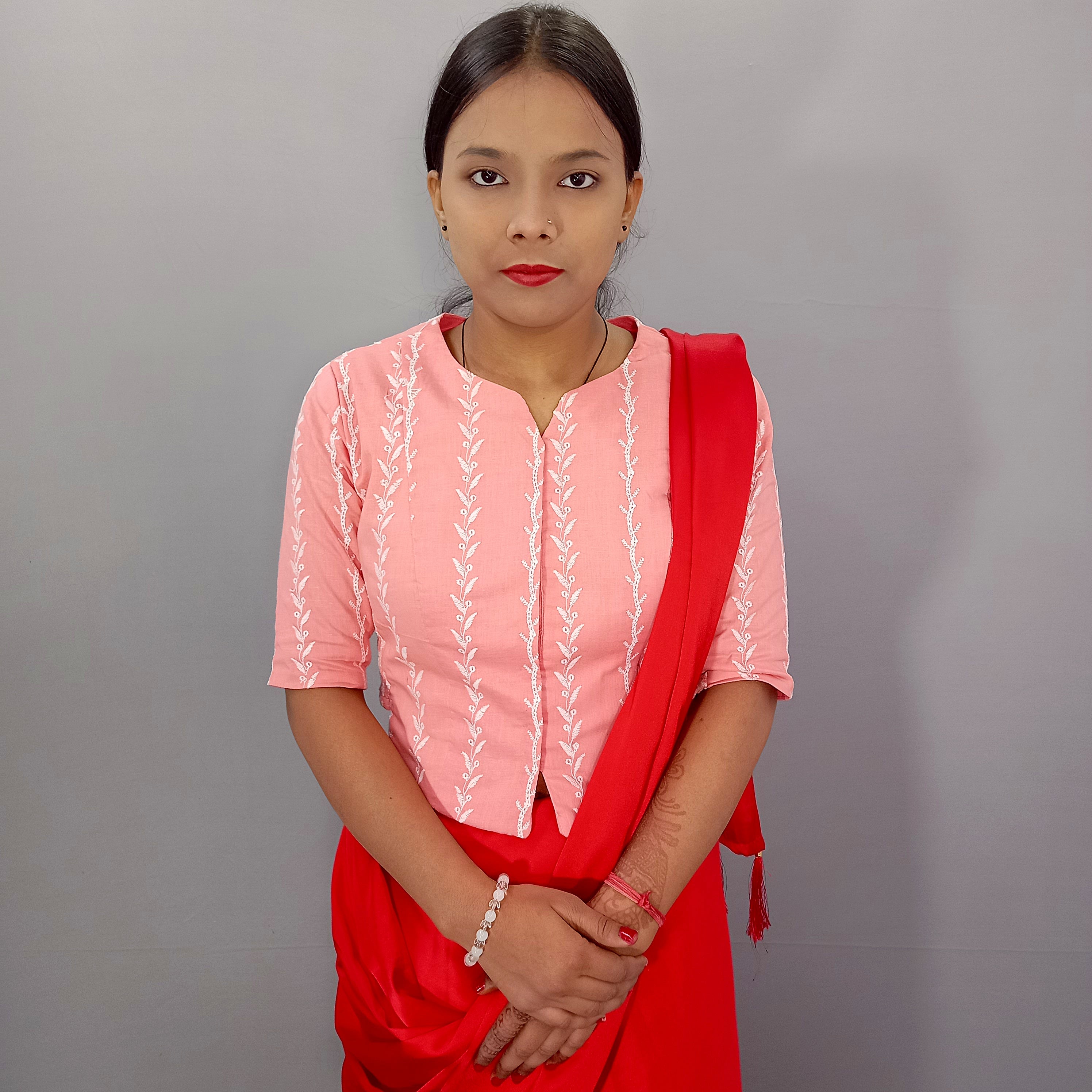 Aabha Cotton Blouse with Beautiful Floral Embroidery in Pink