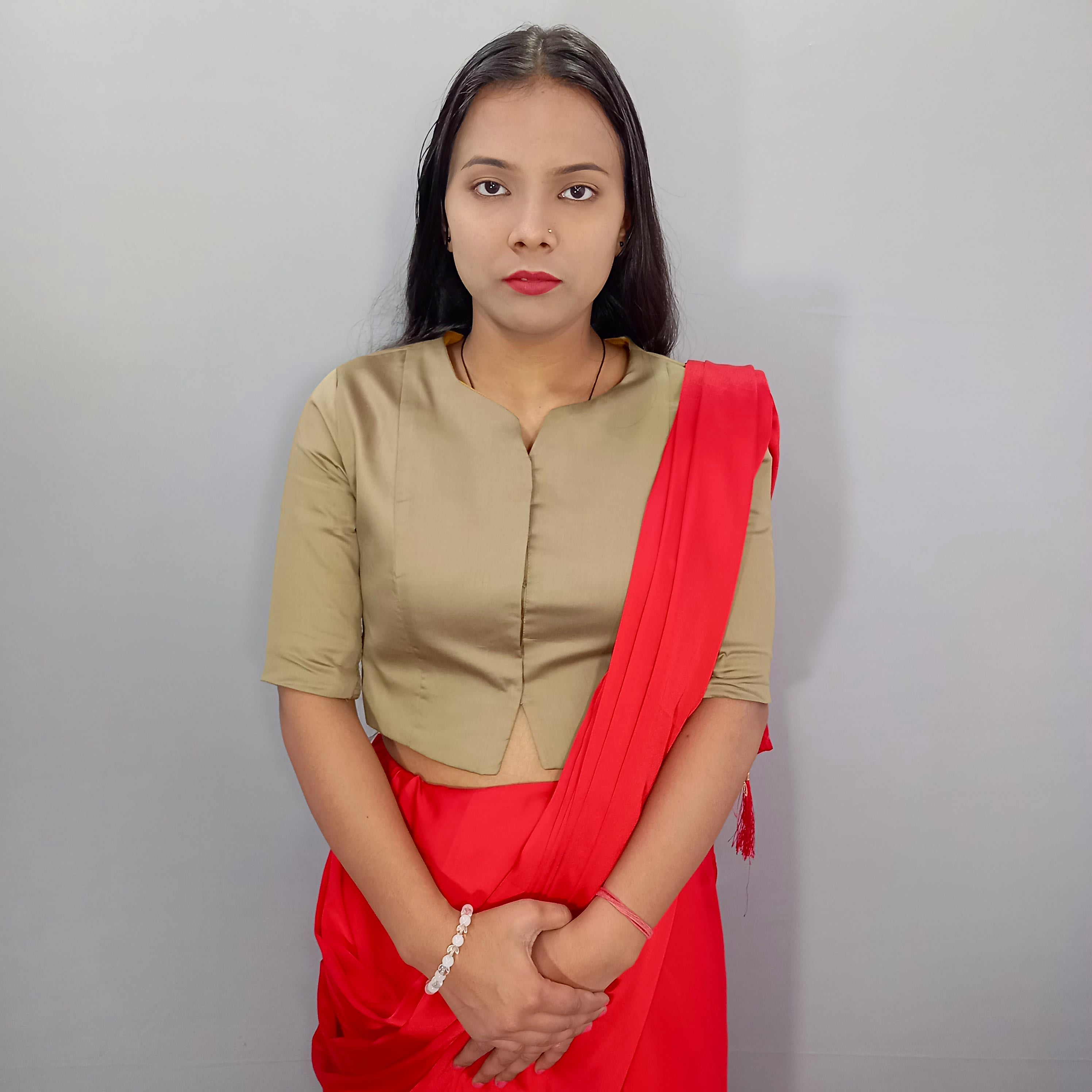 Aabha Elbow Sleeves Cotton Saree Blouse in Green