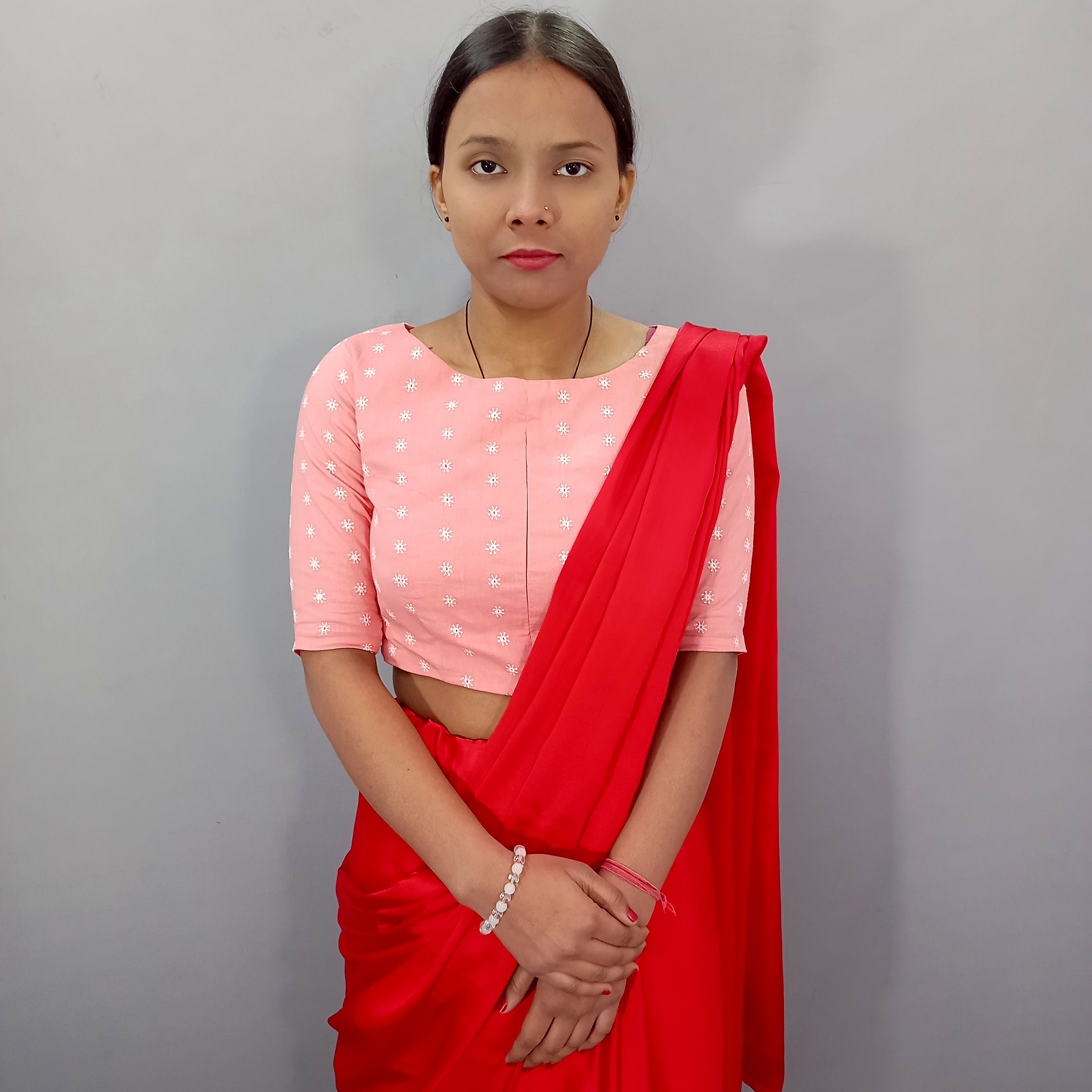 Amira Cotton Blouse with Beautiful Dot Embroidery in Pink