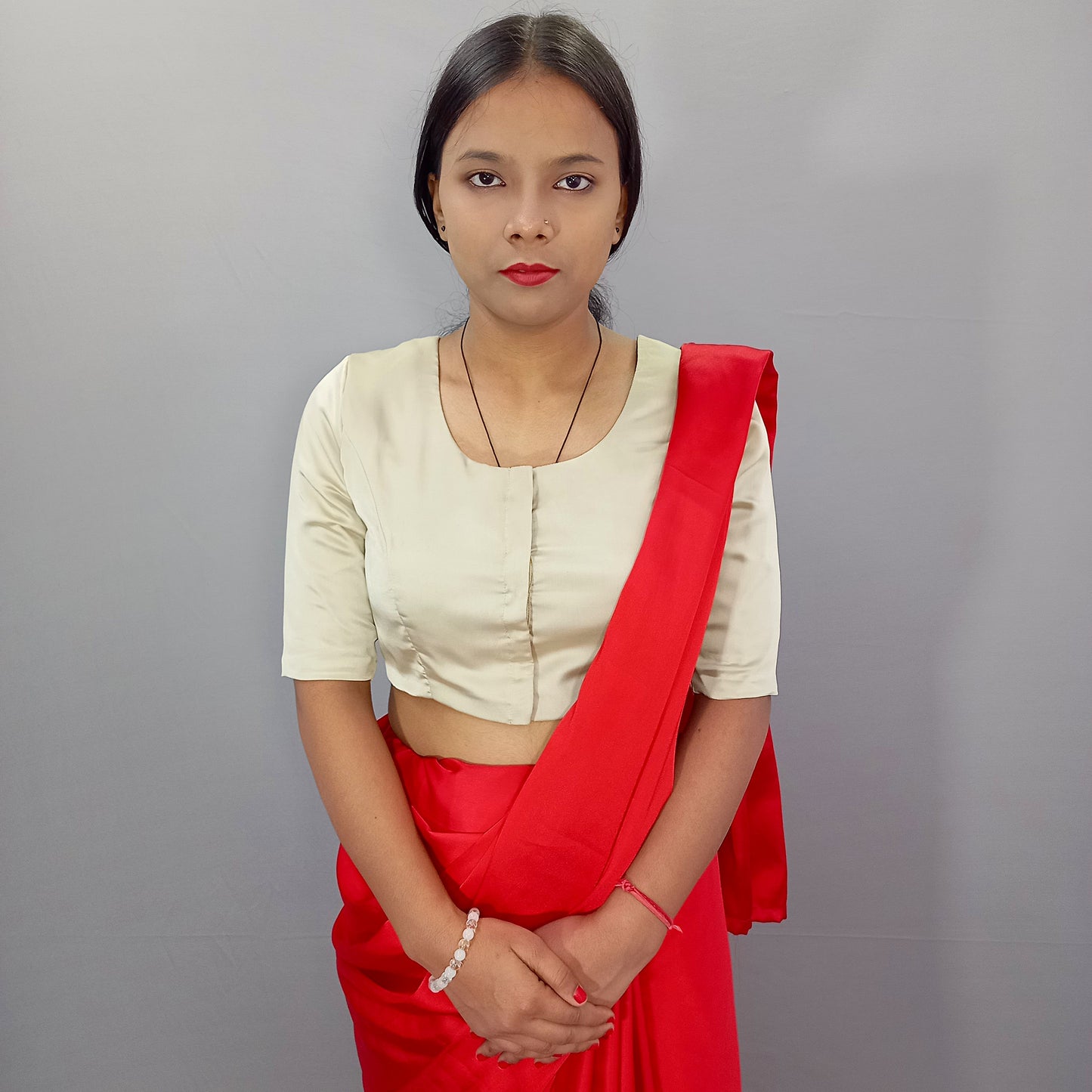 Elbow Sleeves Saree Blouse in Beige