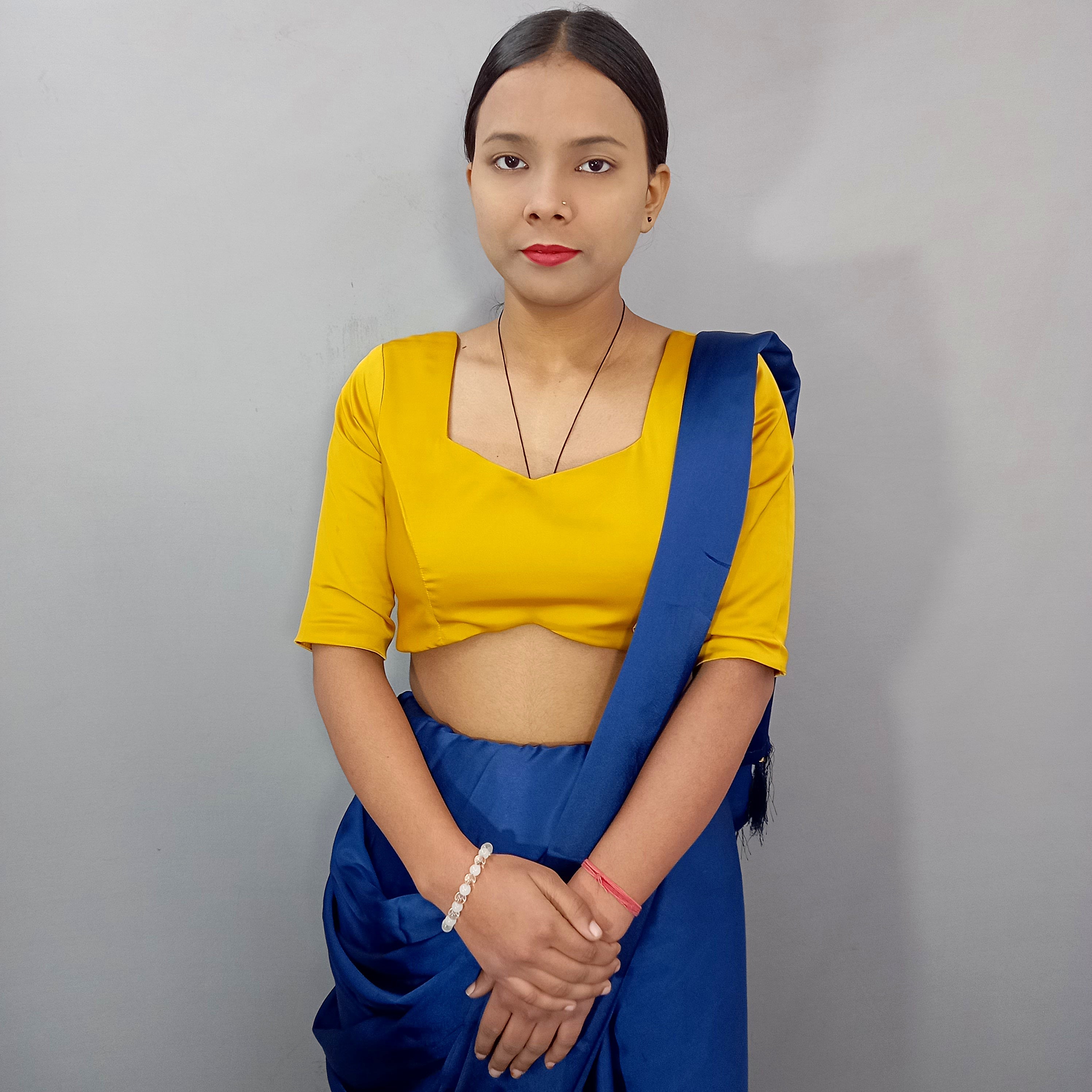 Square Neck Mustard Plain Silk Saree Blouse