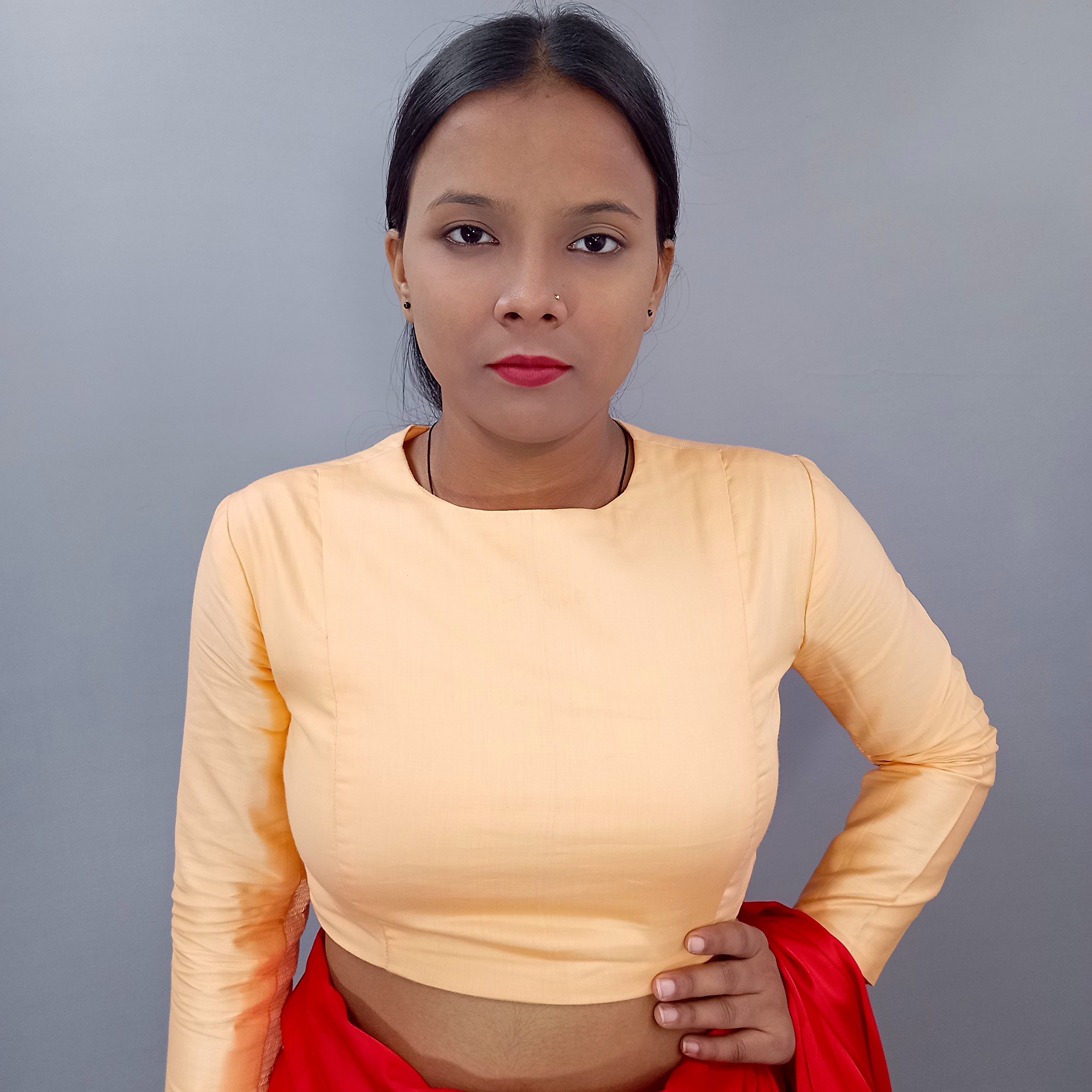 Full Sleeves Cotton Saree Blouse in Beige Fabric