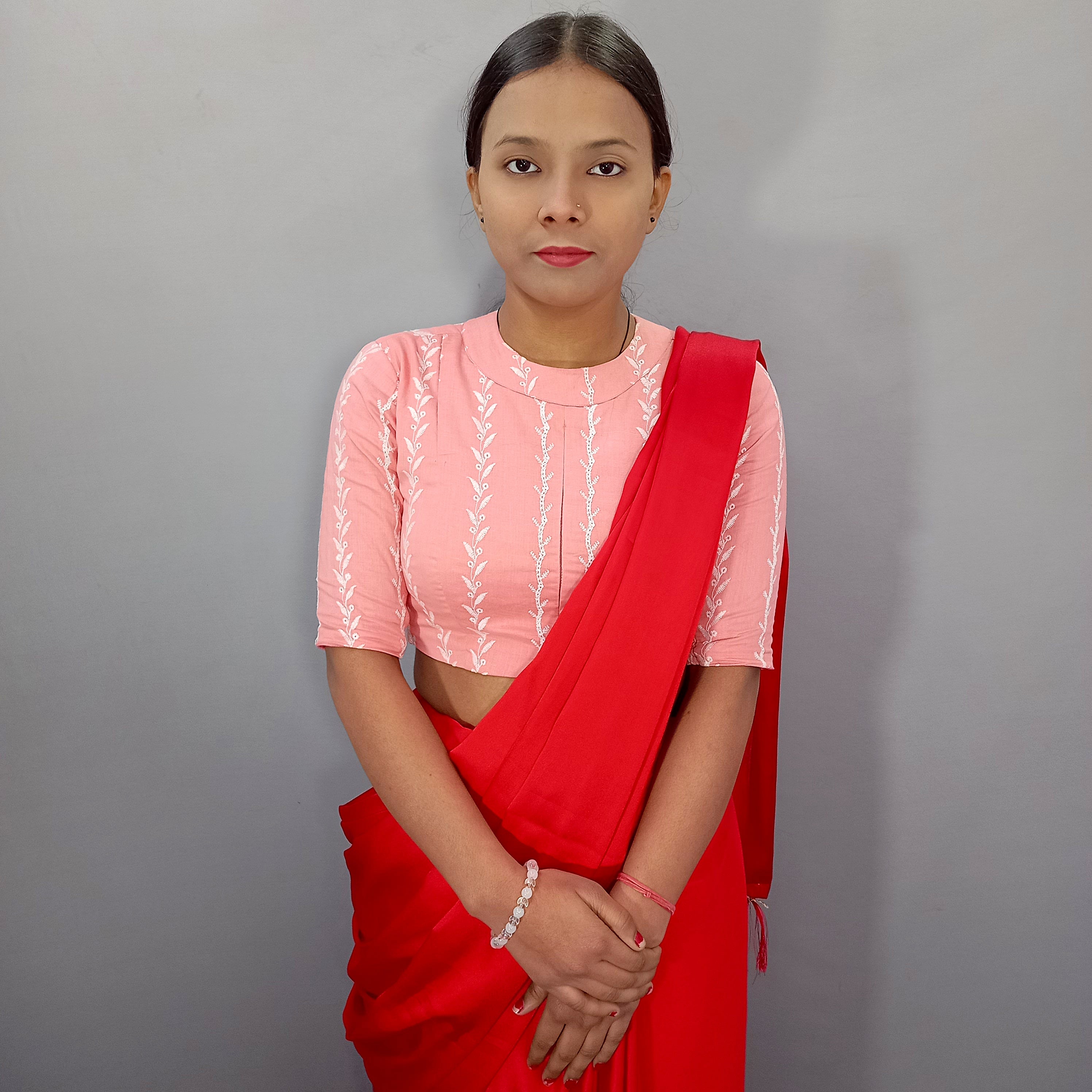 Maharani Cotton Saree Blouse with Beautiful Floral Embroidery in Pink