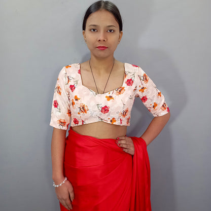 Elbow Sleeves Saree Blouse in Cream
