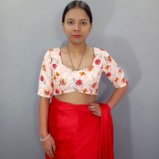 Elbow Sleeves Saree Blouse in Cream