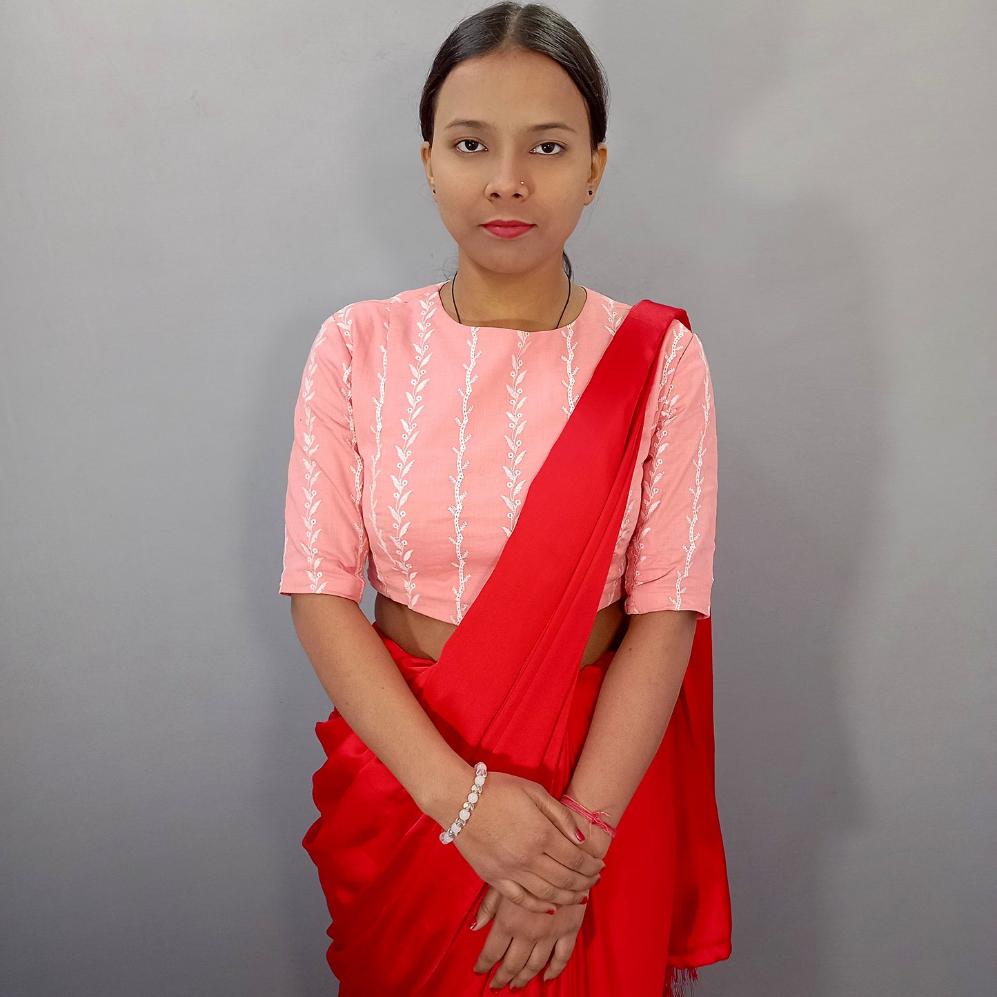 Elbow Sleeves Saree Blouse in Pink