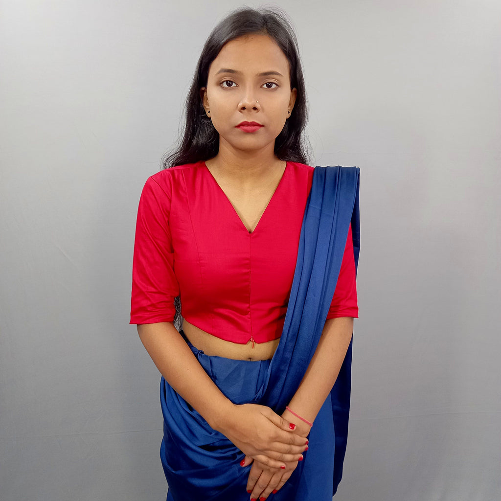 Regular Sleeves Cotton Saree Blouse in Red Fabric