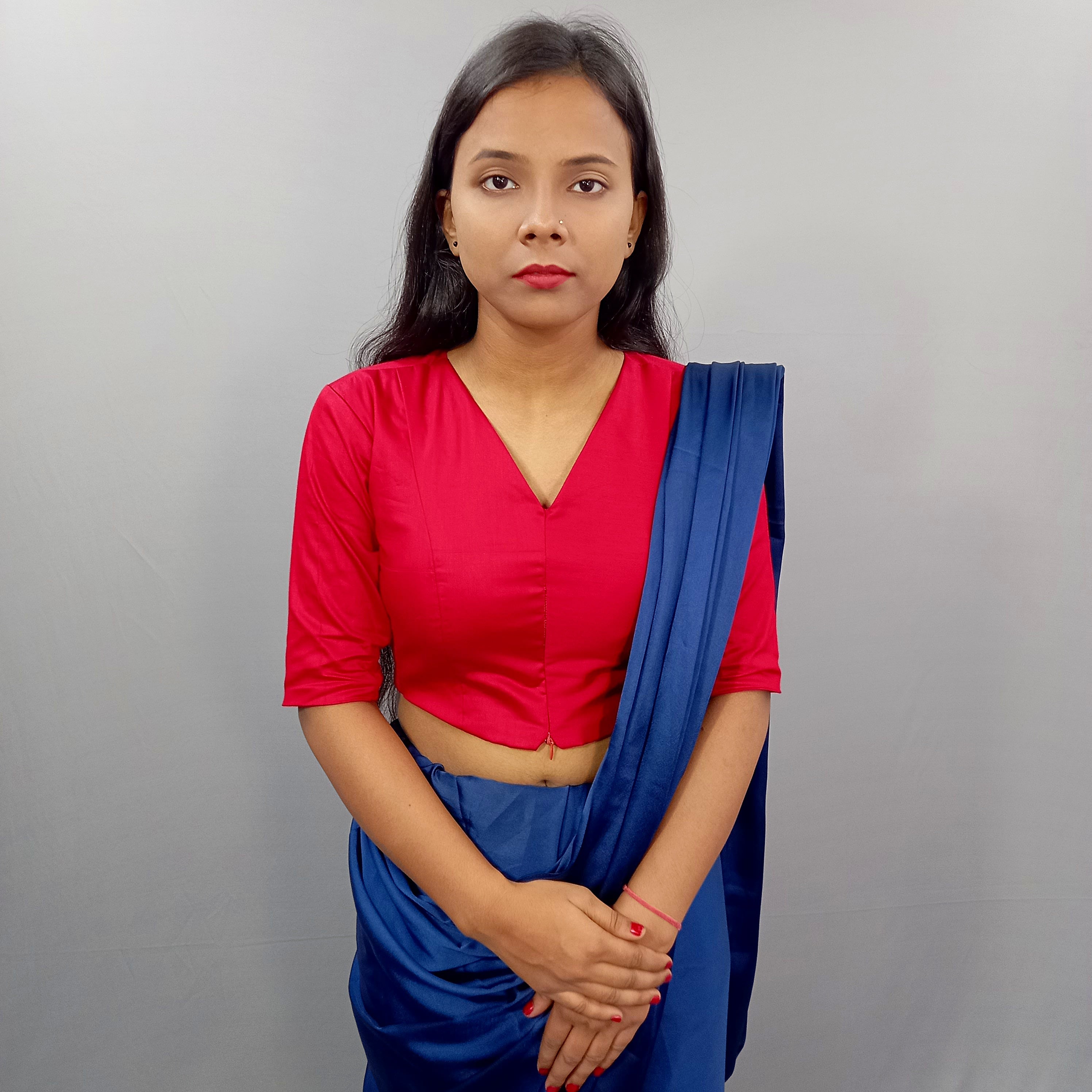 Regular Sleeves Cotton Saree Blouse in Red Fabric