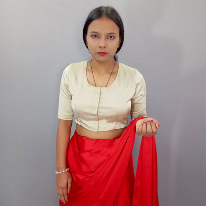 Elbow Sleeves Saree Blouse in Beige