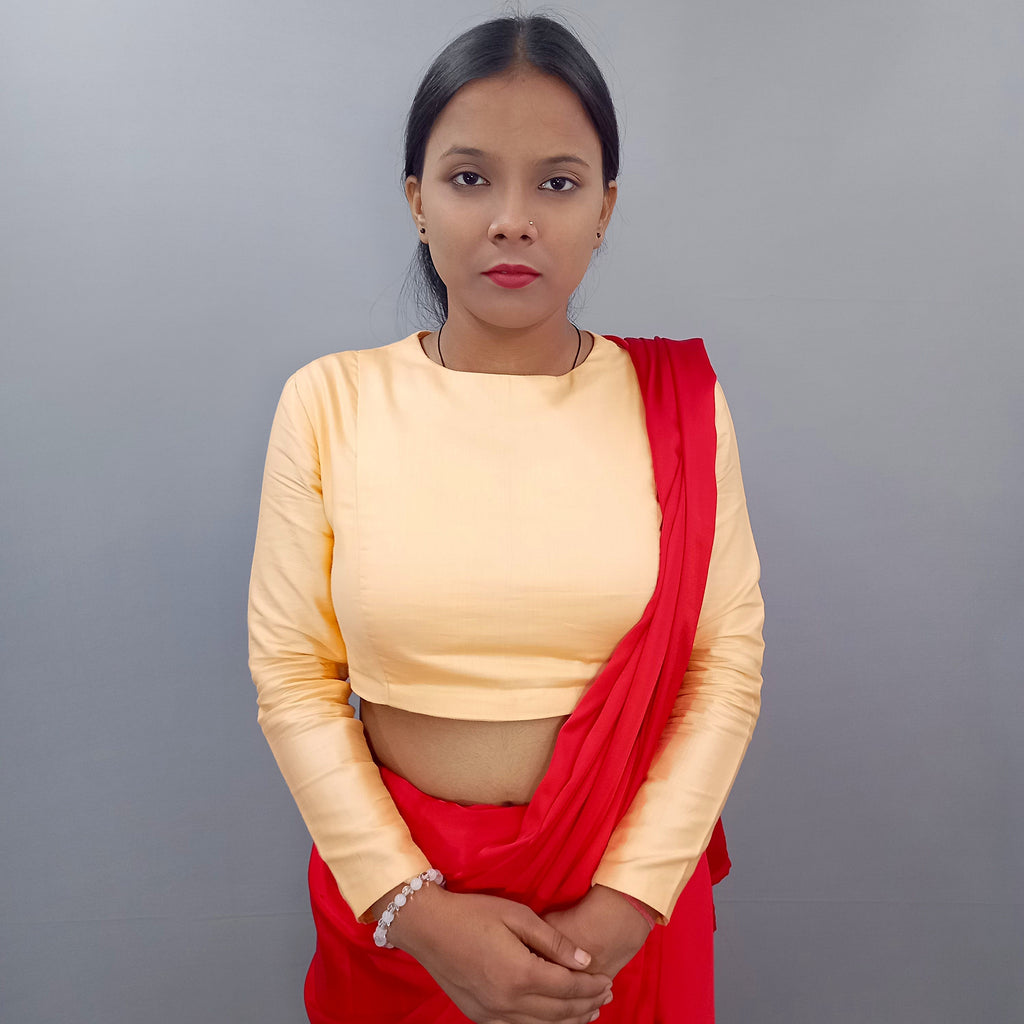 Full Sleeves Cotton Saree Blouse in Beige Fabric