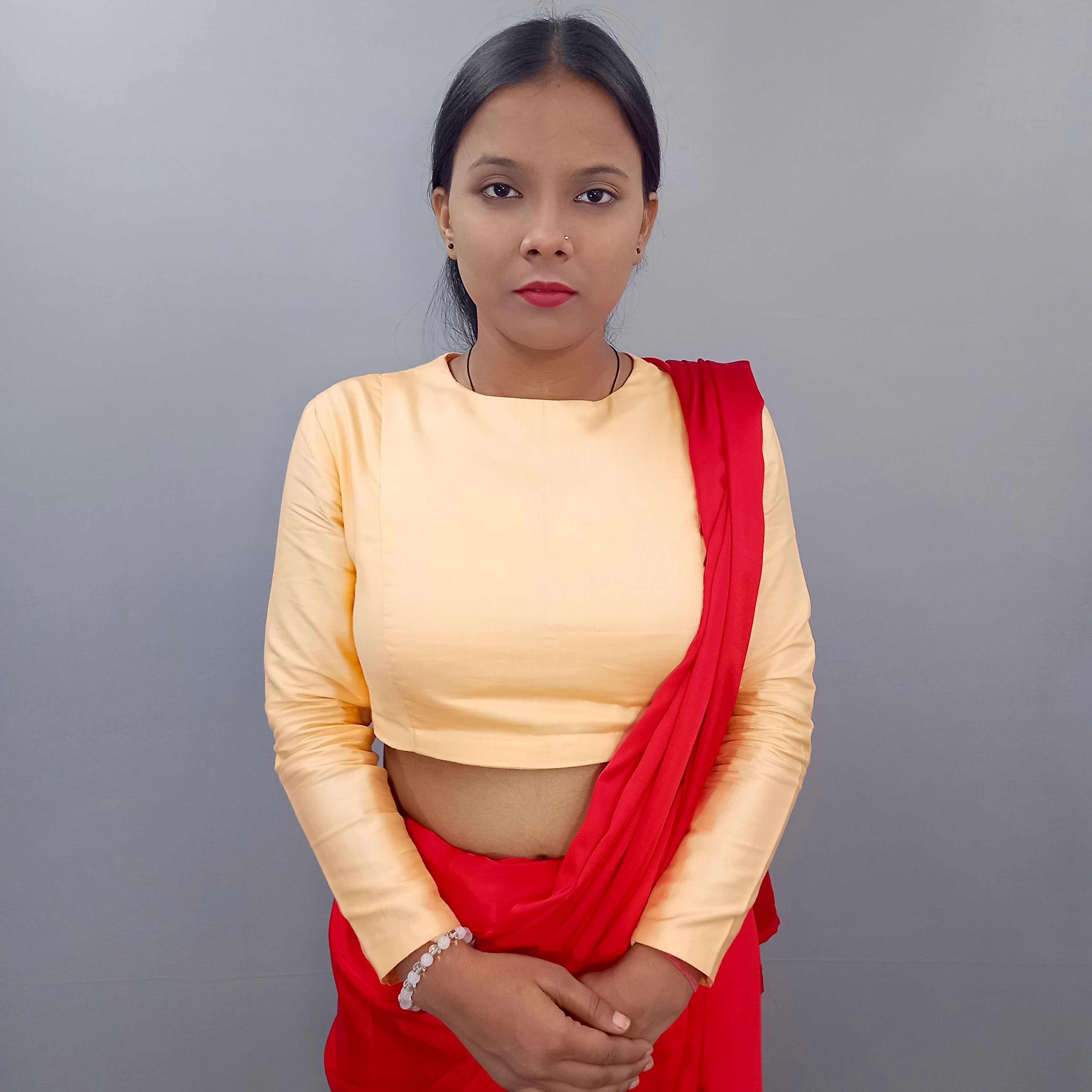 Full Sleeves Cotton Saree Blouse in Beige Fabric