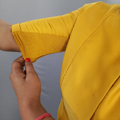 Silk Elbow Sleeves Saree Blouse in Mustard