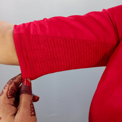 V Neck Elbow Sleeves Saree Blouse in Red