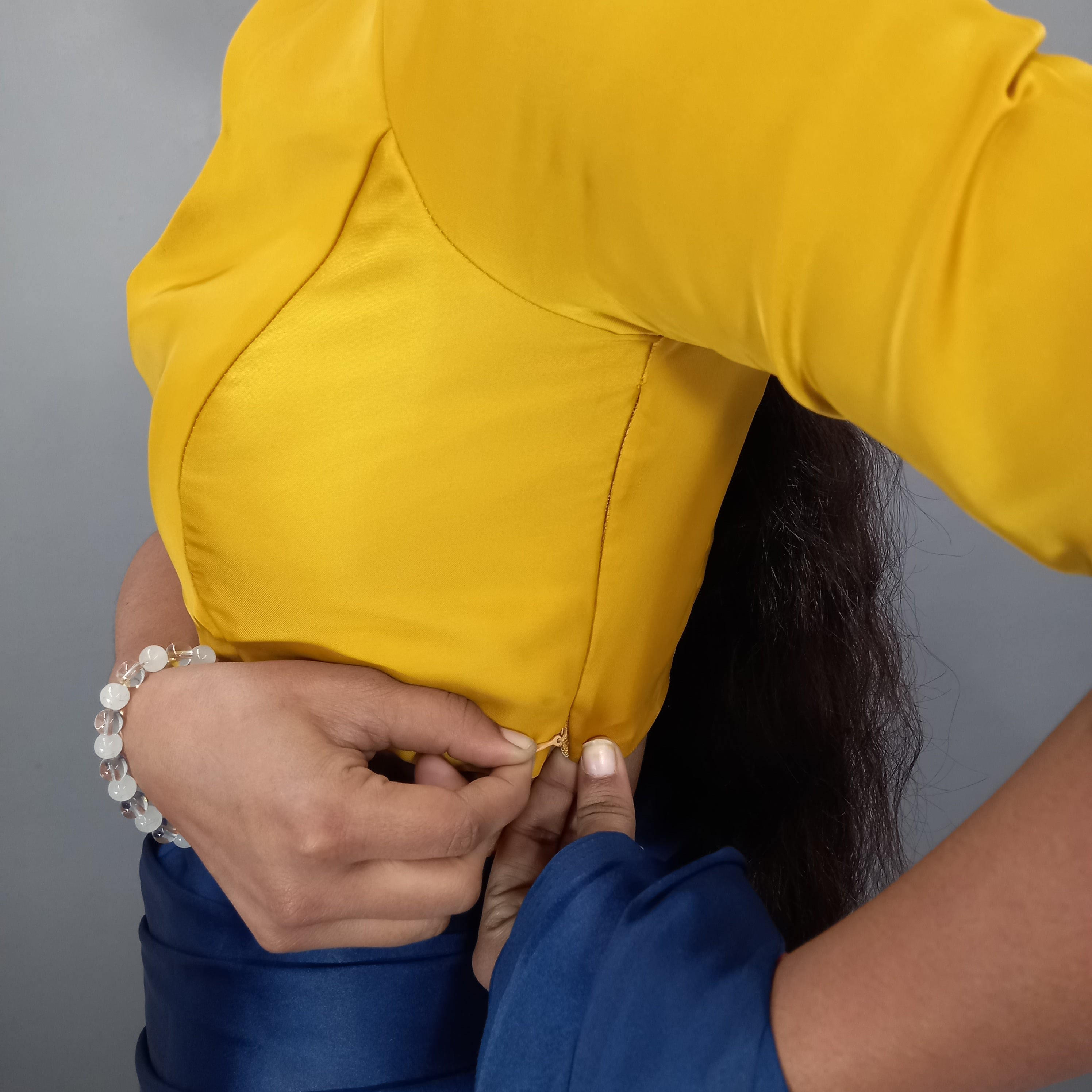 Square Neck Mustard Plain Silk Saree Blouse