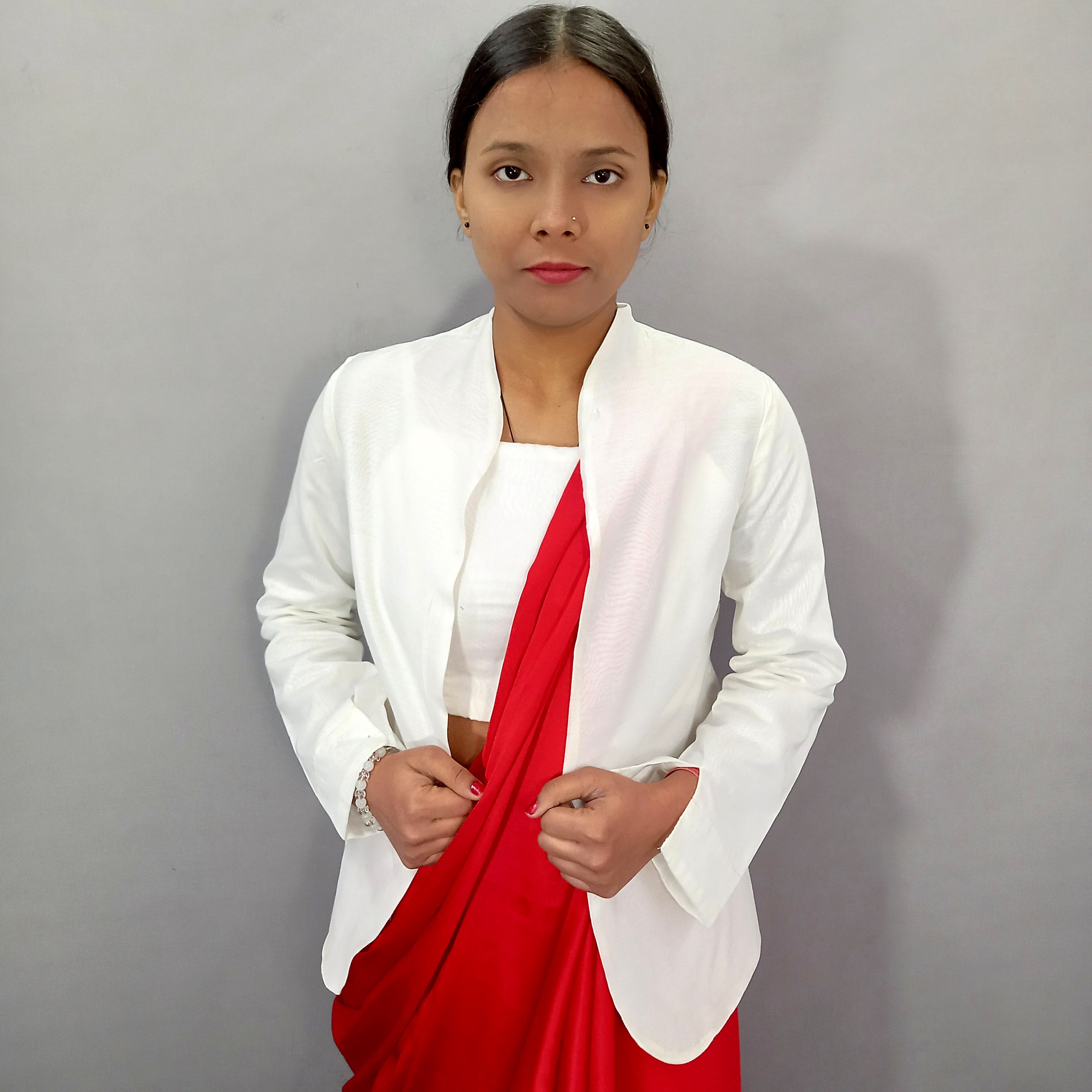 Women Plain Cotton Crop Top With Jacket Set