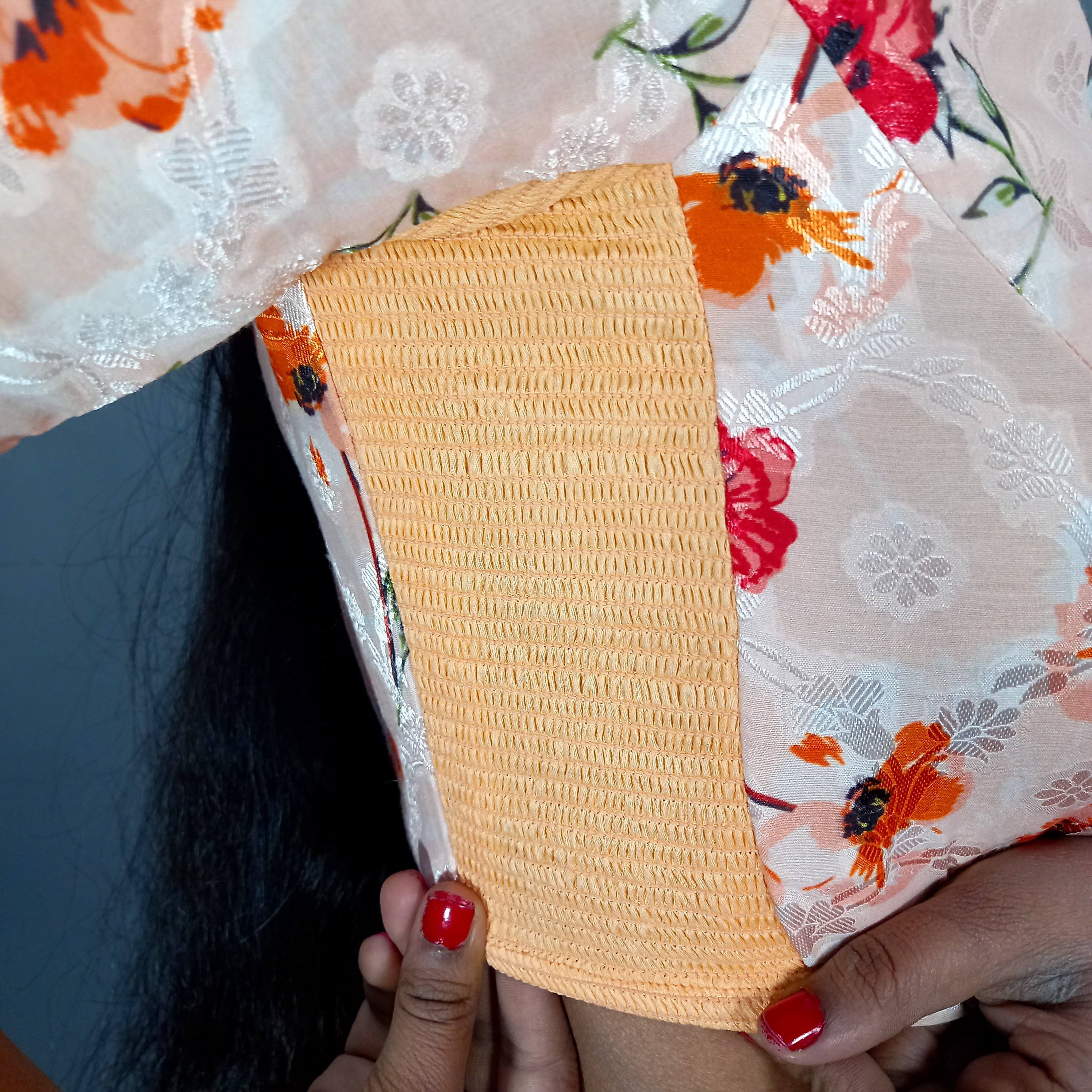 Regular Sleeves Cotton Saree Blouse in Cream Floral Print Fabric