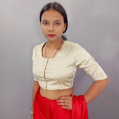 Elbow Sleeves Saree Blouse in Beige