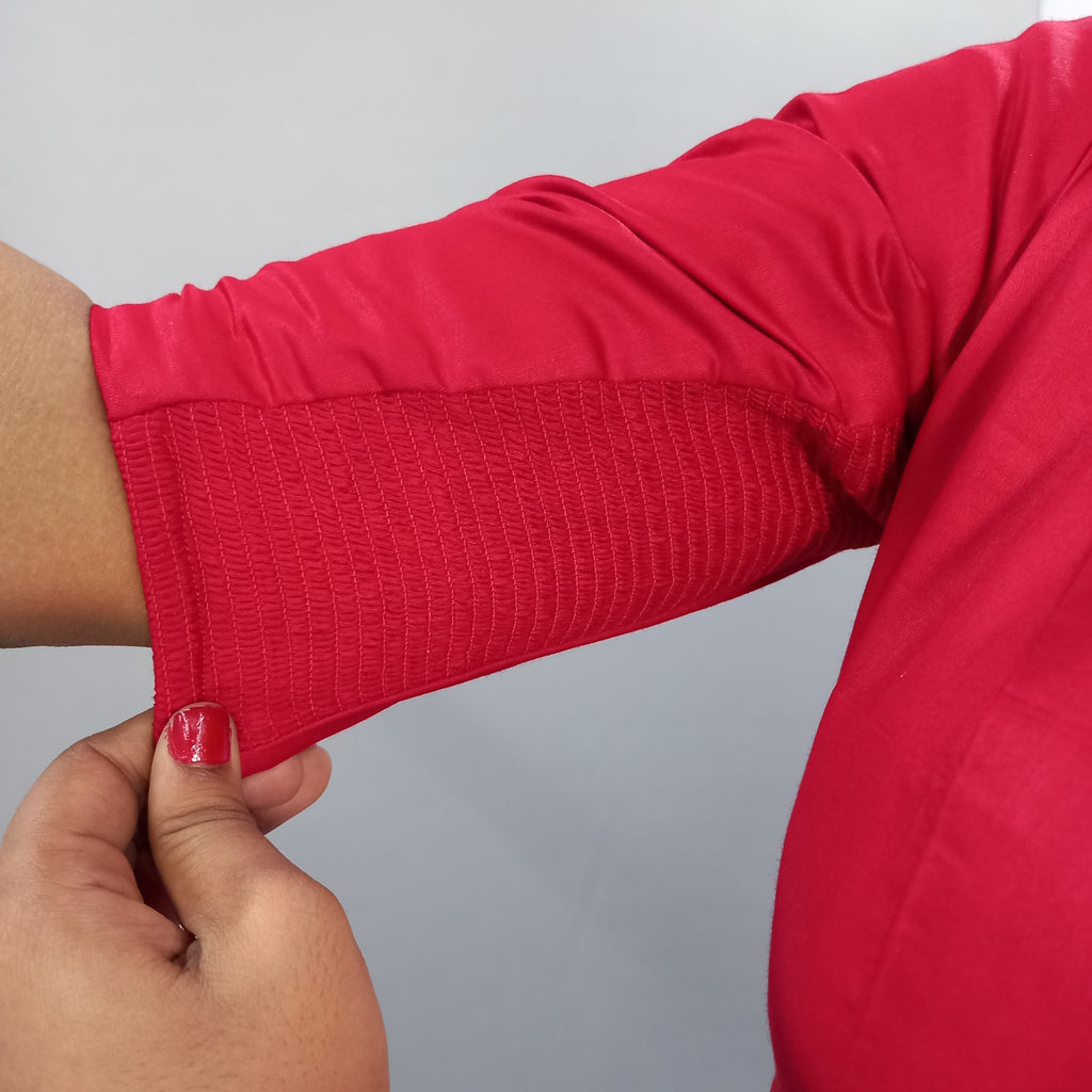 Regular Sleeves Cotton Saree Blouse in Red Fabric