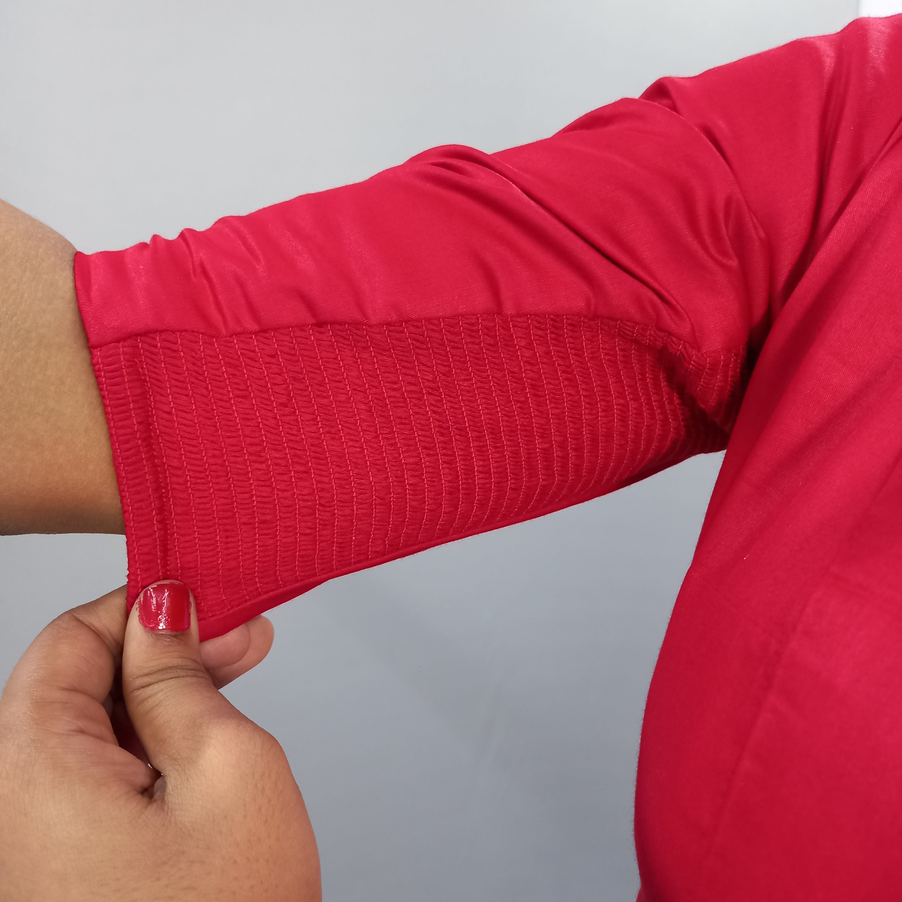 Regular Sleeves Cotton Saree Blouse in Red Fabric