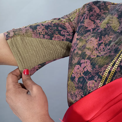 Multicolour Elbow Sleeves Saree Blouse in Multicolour
