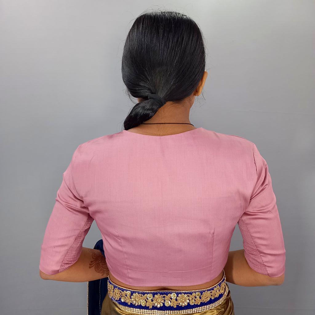 Malika | V Neck Casual Solid Pink Cotton Saree Blouse