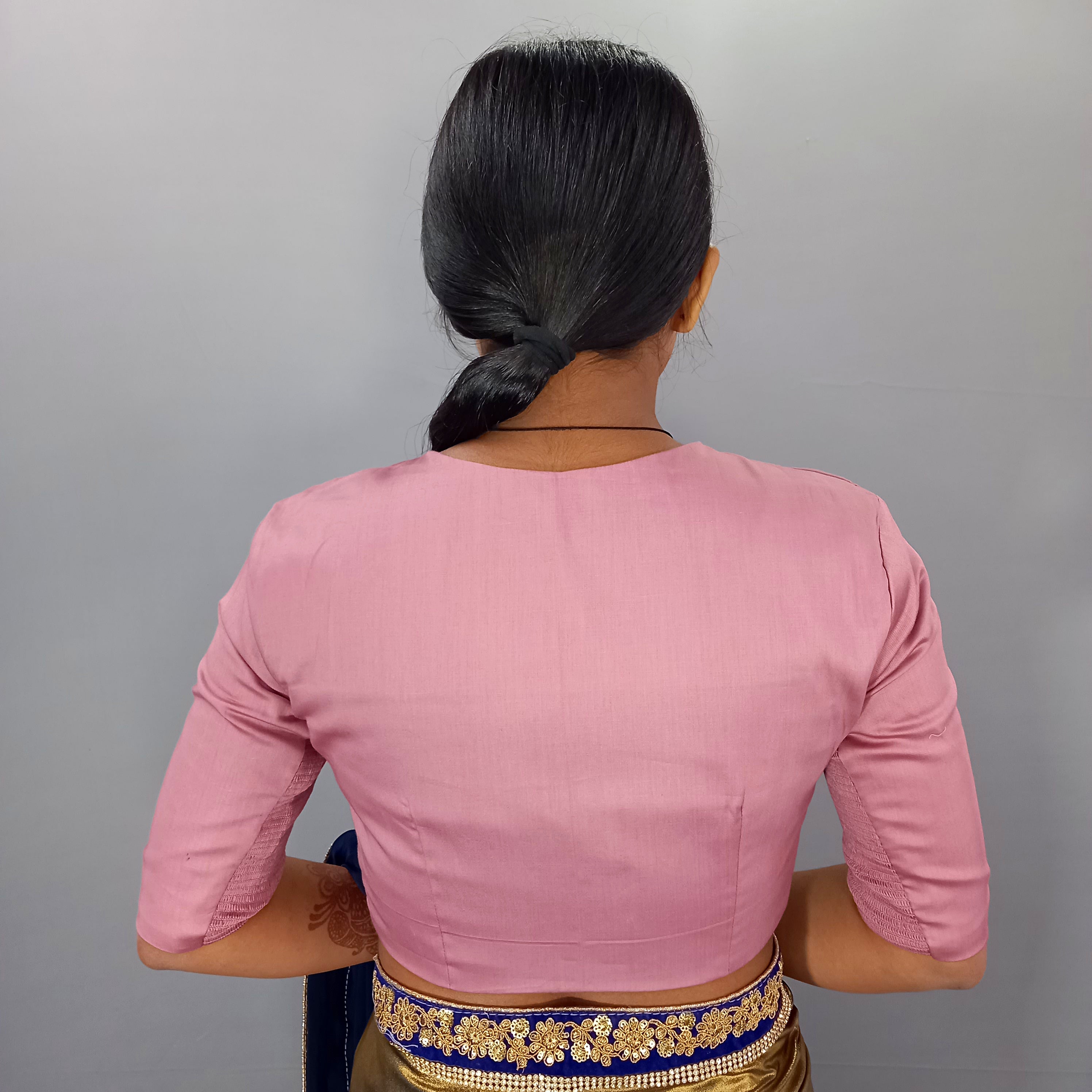 Malika | V Neck Casual Solid Pink Cotton Saree Blouse