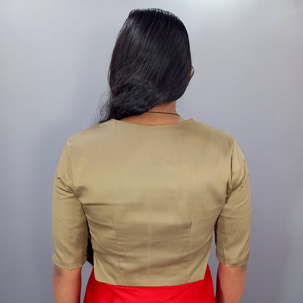 Aabha Elbow Sleeves Cotton Saree Blouse in Green