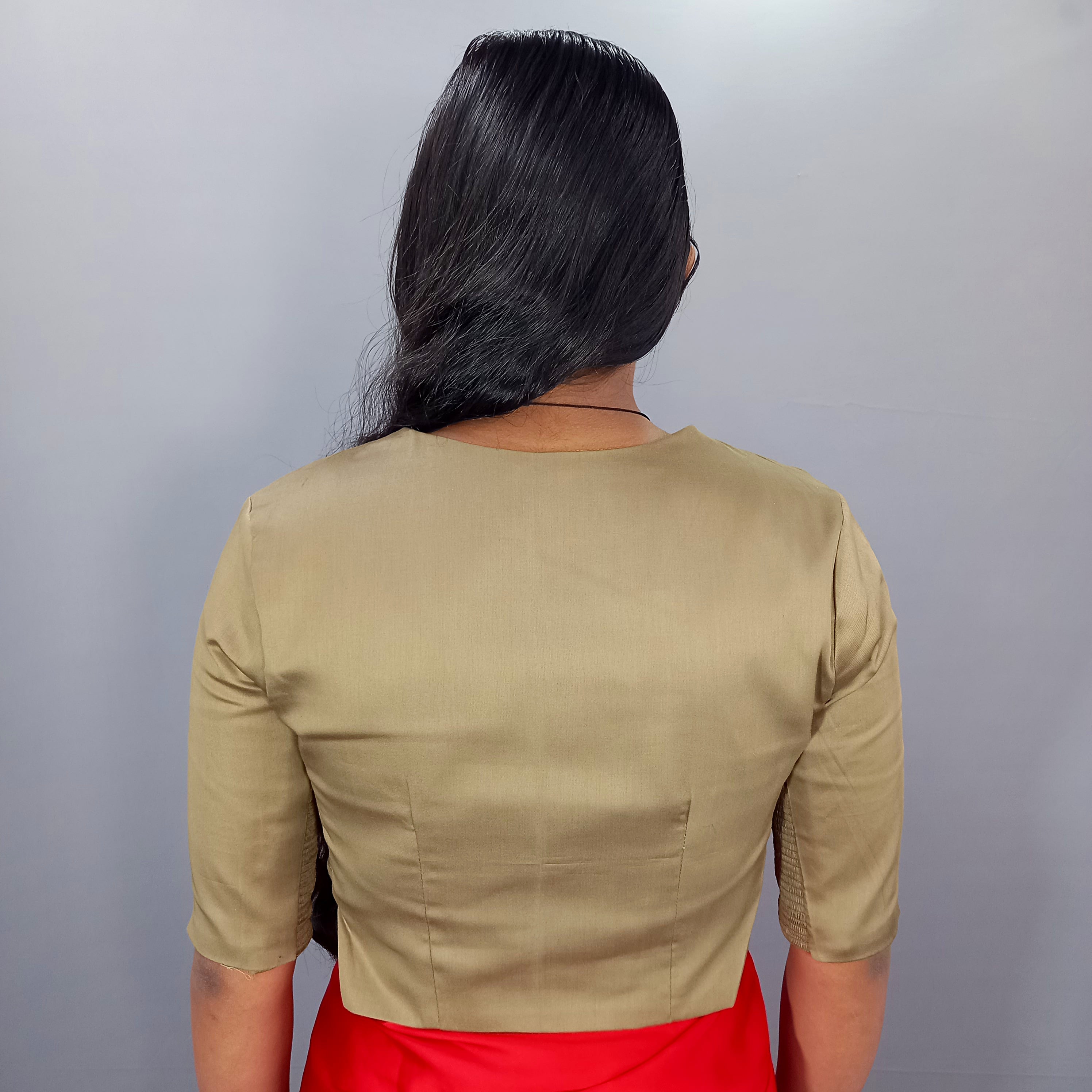 Aabha Elbow Sleeves Cotton Saree Blouse in Green