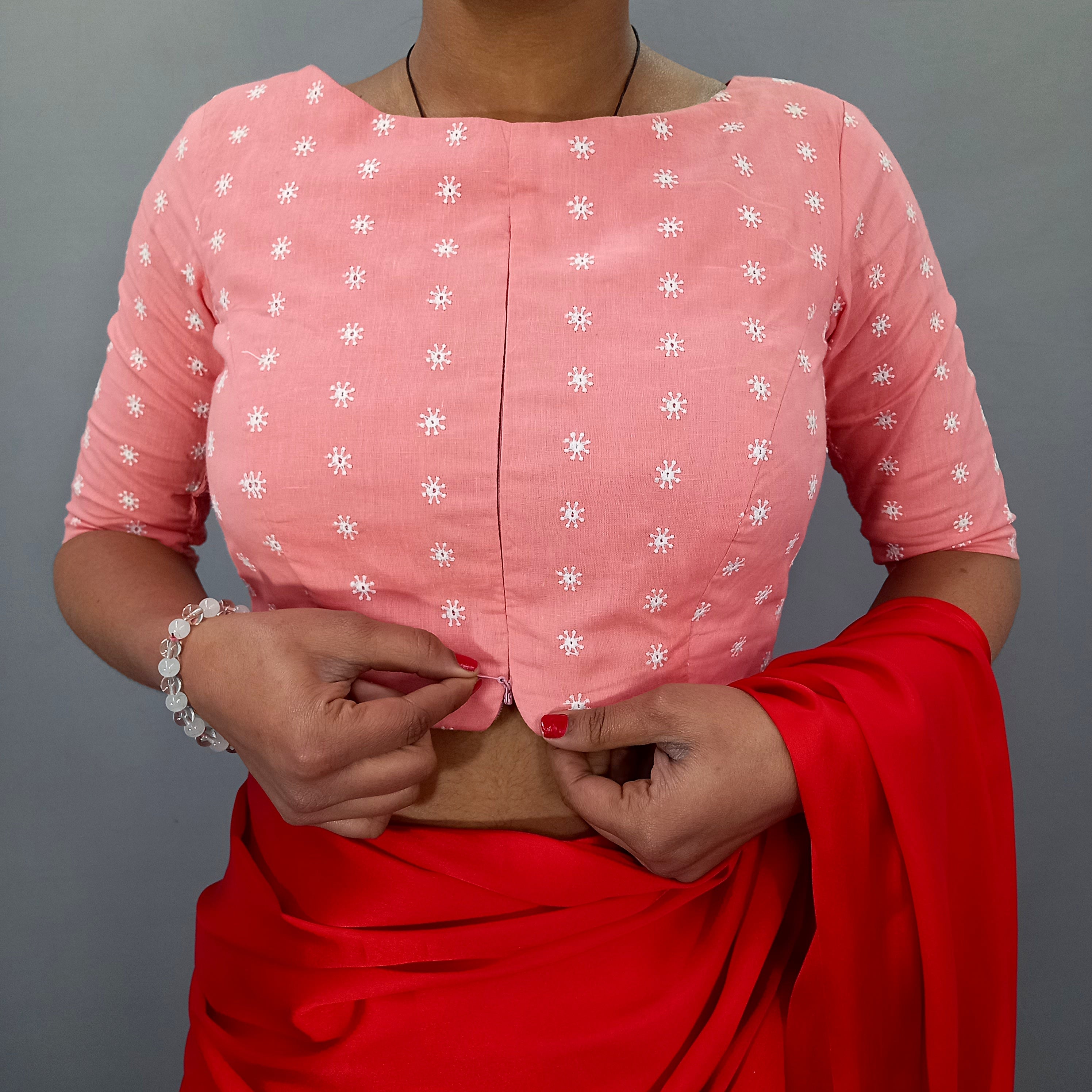 Amira Cotton Blouse with Beautiful Dot Embroidery in Pink