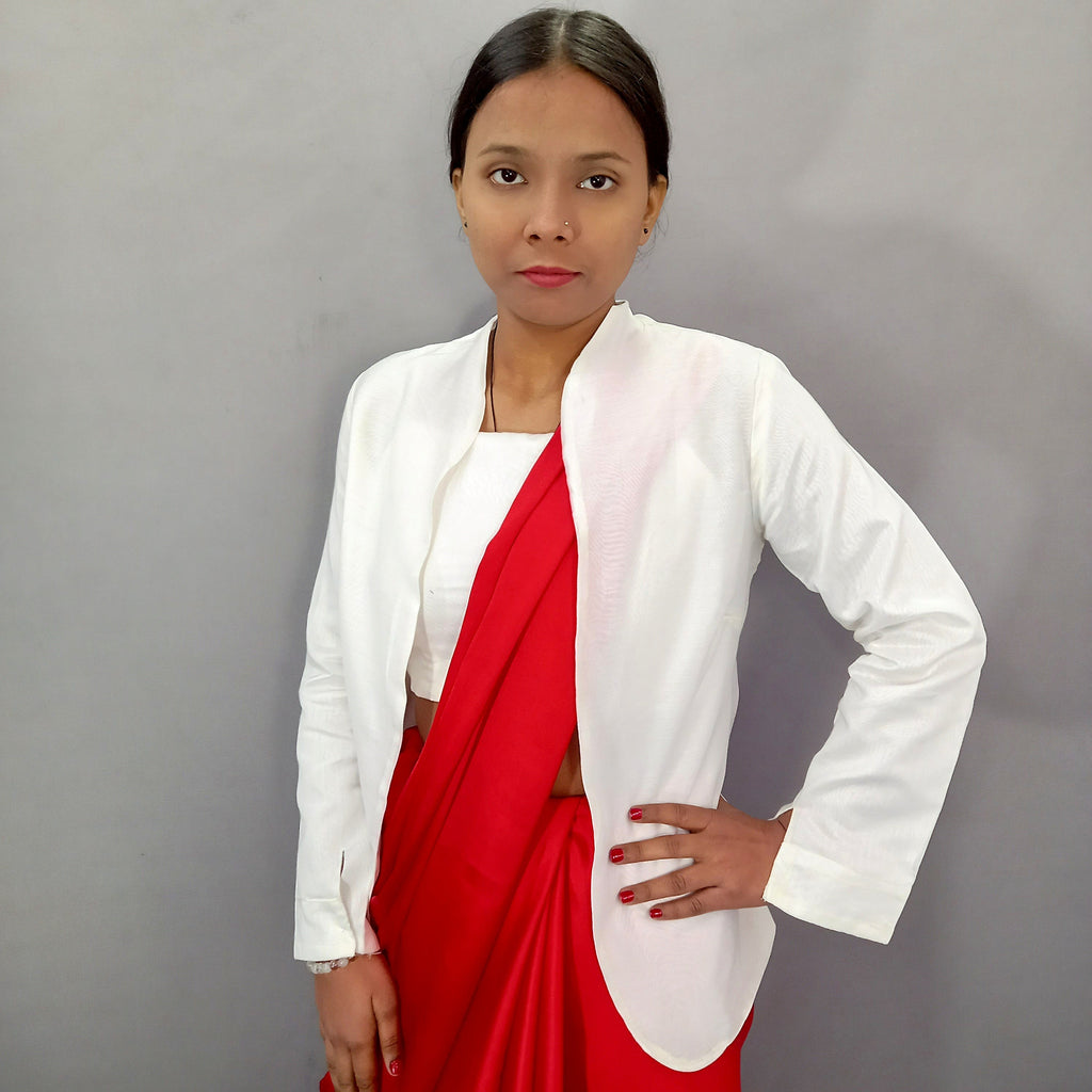 Women Plain Cotton Crop Top With Jacket Set