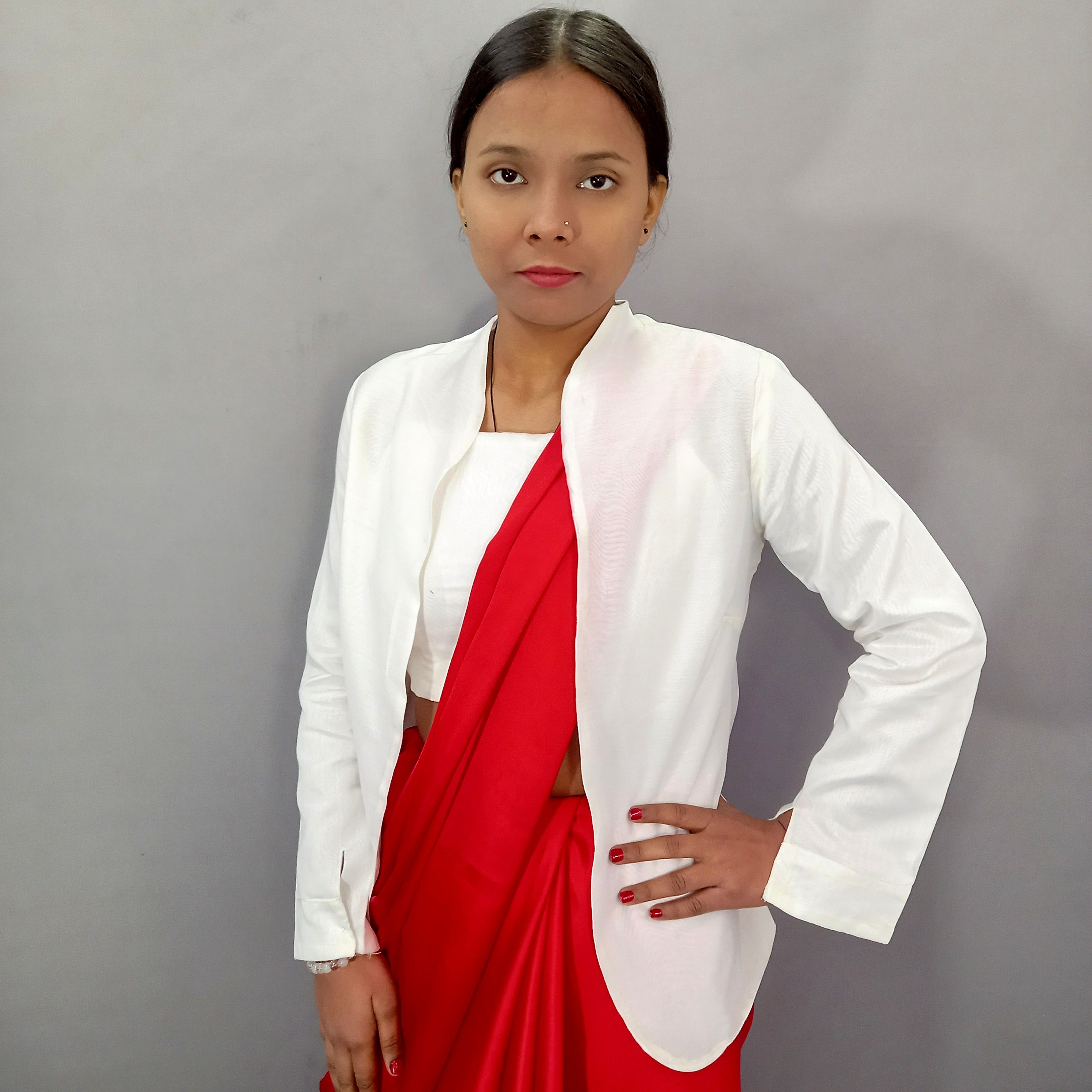 Women Plain Cotton Crop Top With Jacket Set