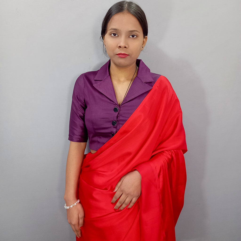 Regular Sleeves Cotton Saree Blouse in Wine
