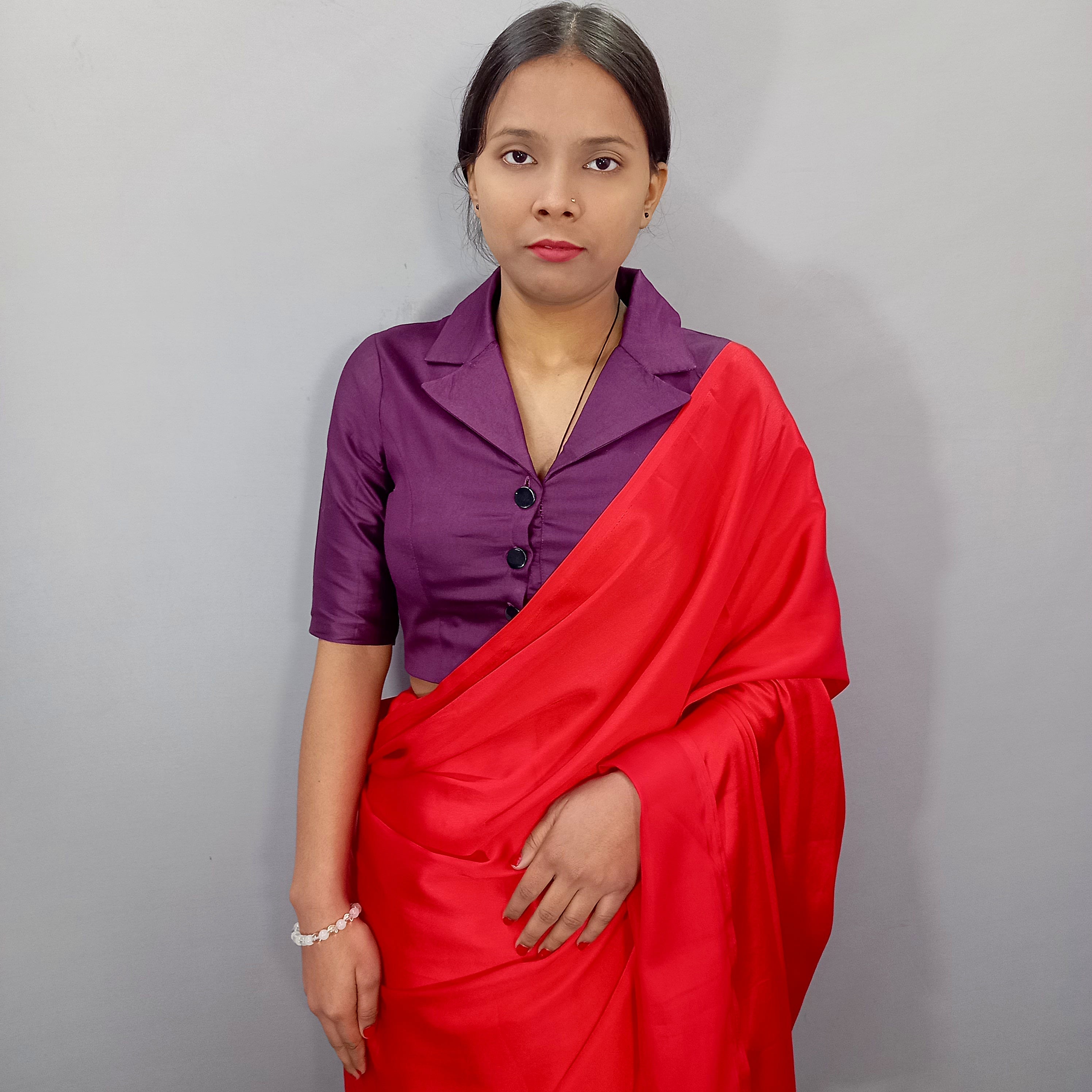 Regular Sleeves Cotton Saree Blouse in Wine