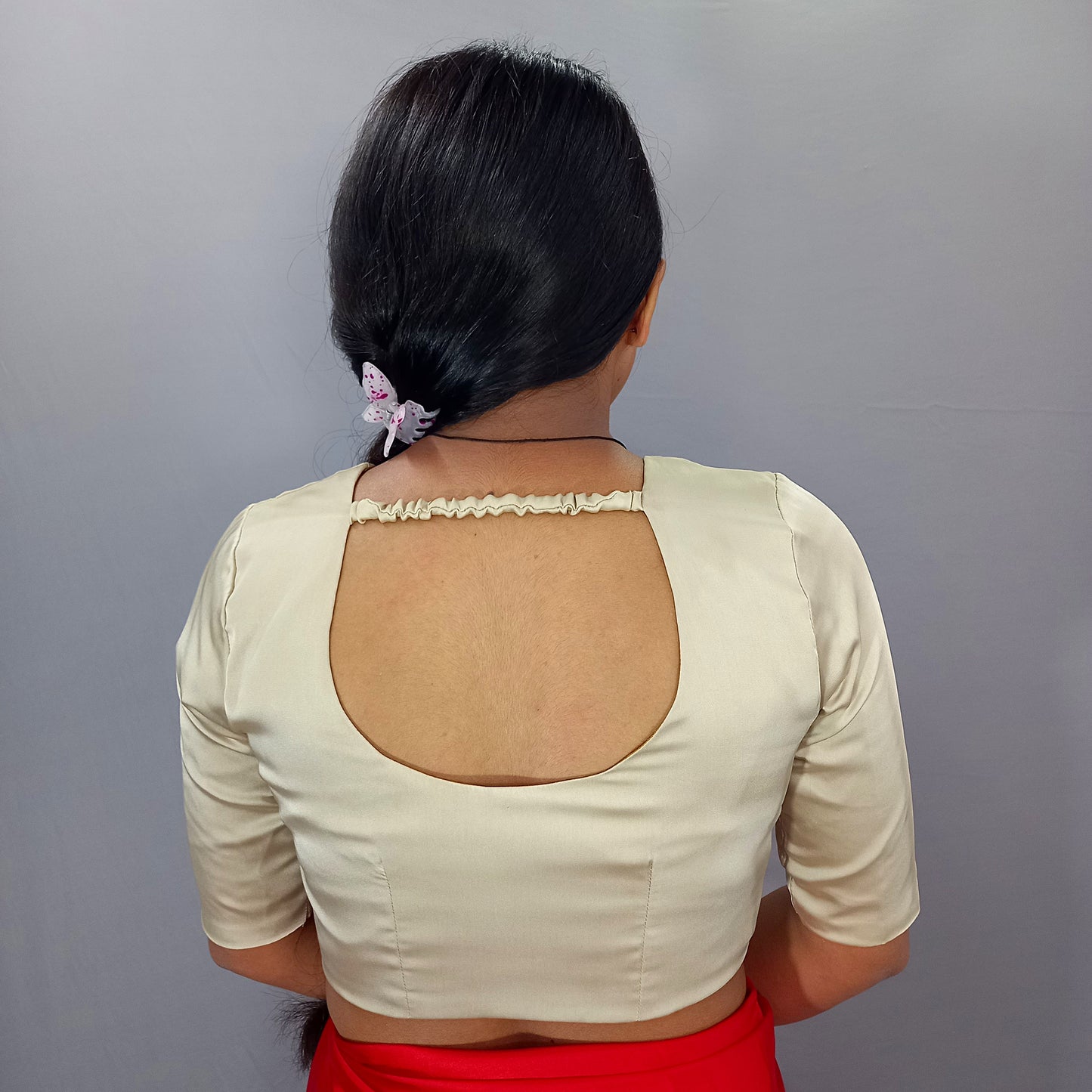 Elbow Sleeves Saree Blouse in Beige