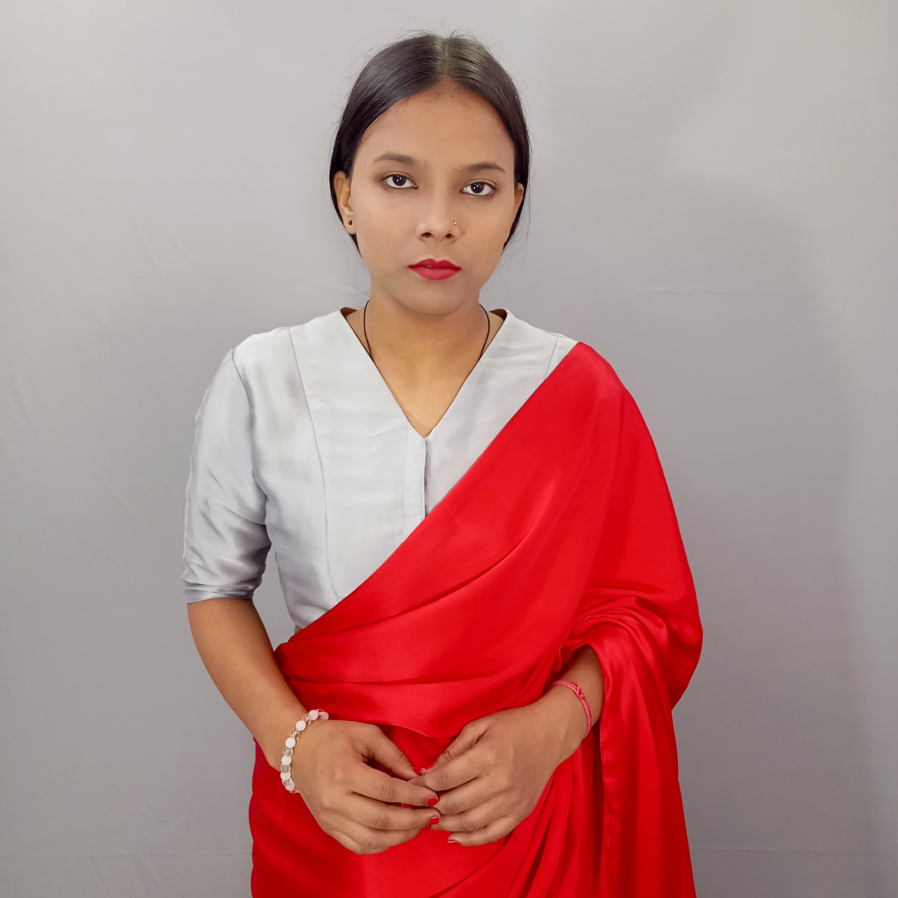 Elbow Sleeves Gold Sequined Saree Blouse with V-Neck