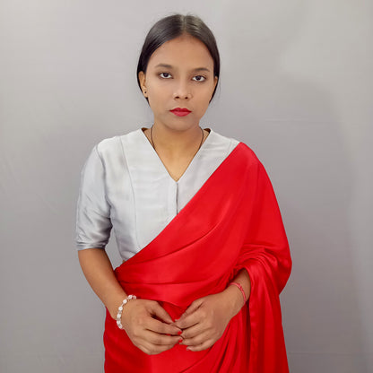 Elbow Sleeves Saree Blouse in Grey