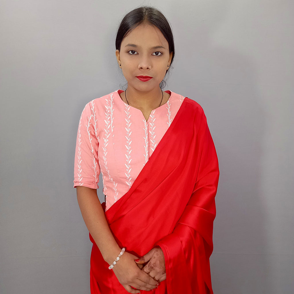 Aabha Cotton Blouse with Beautiful Floral Embroidery in Pink