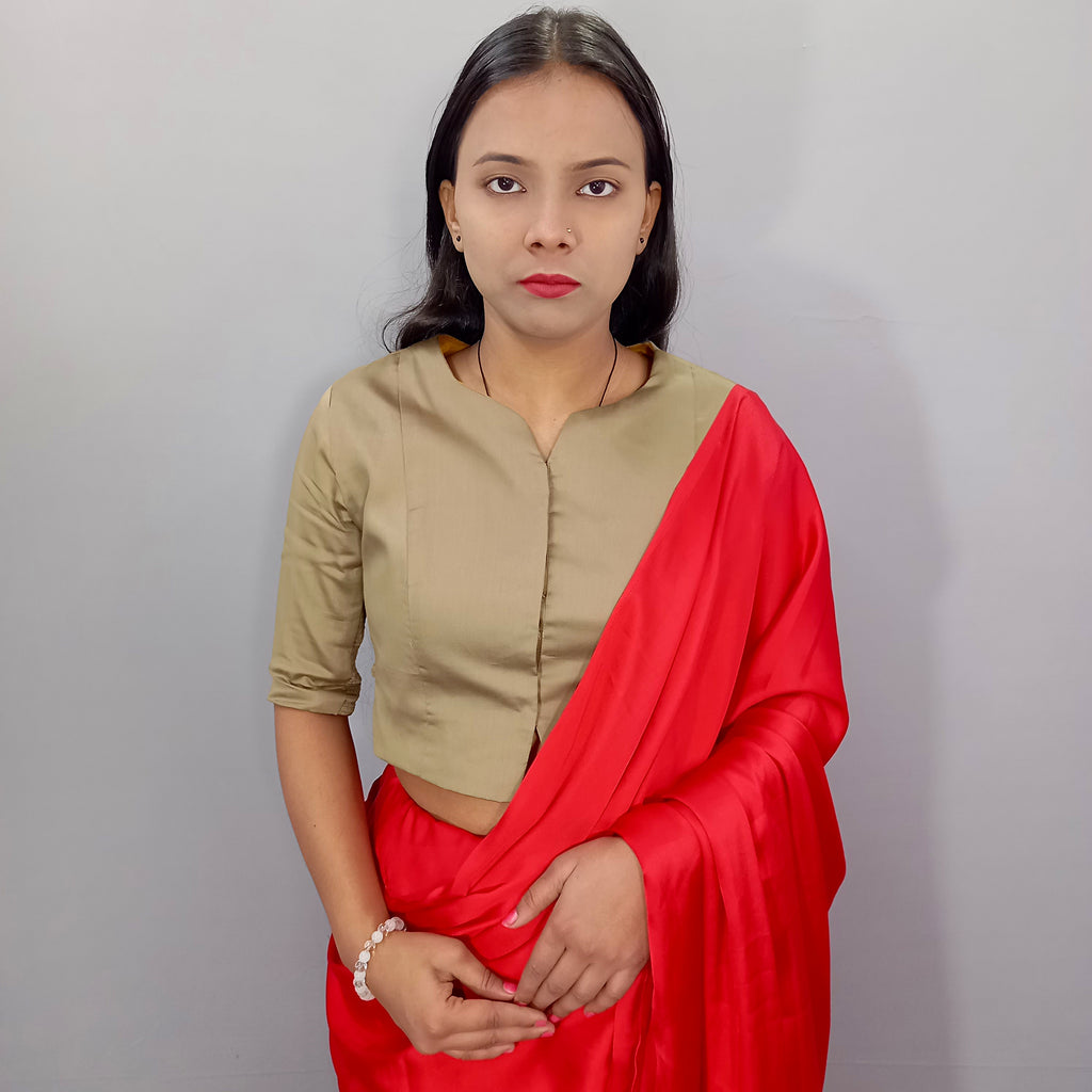 Aabha Elbow Sleeves Cotton Saree Blouse in Green