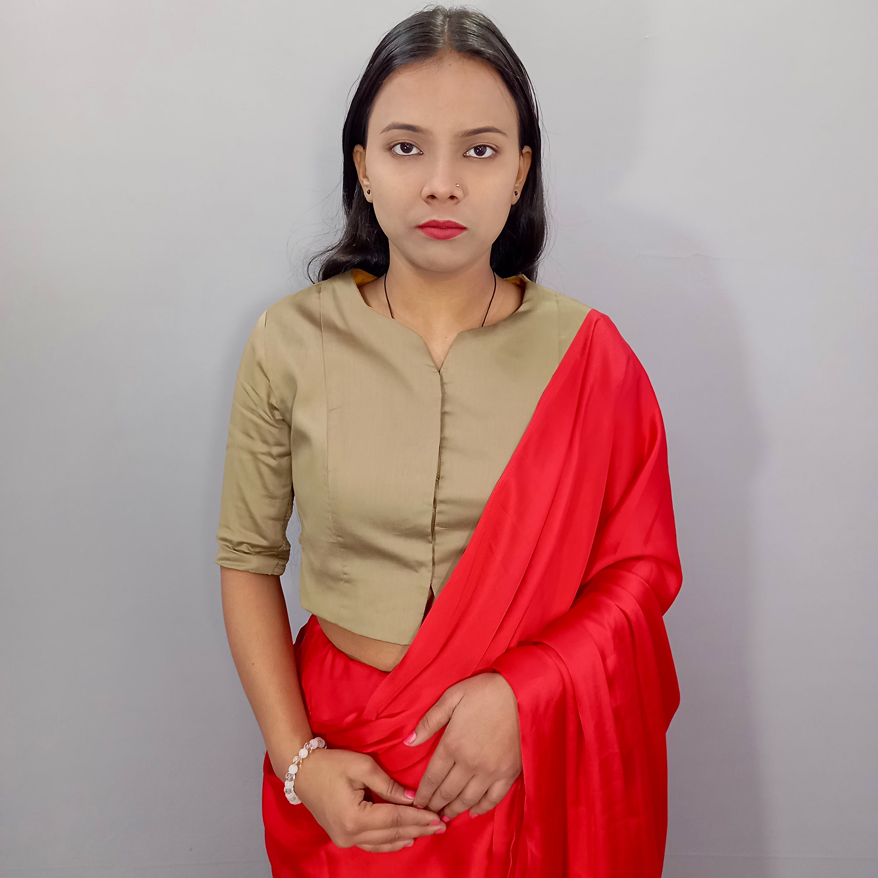 Aabha Elbow Sleeves Cotton Saree Blouse in Green