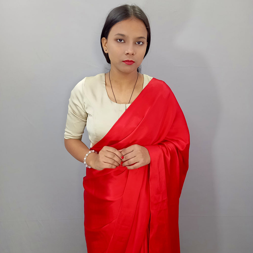 Round Neck Beige Mist Plain Cotton Saree Blouse