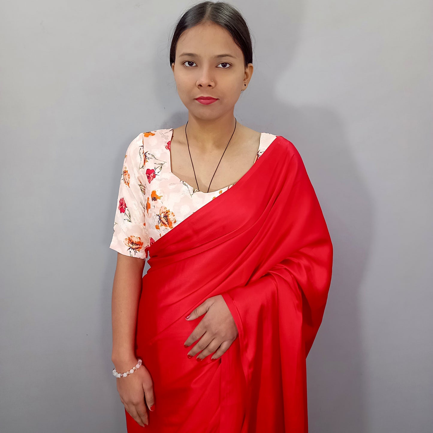 Elbow Sleeves Saree Blouse in Cream